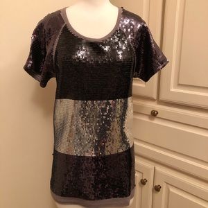 DESIGN HISTORY Black Grey Sequin Top- Small